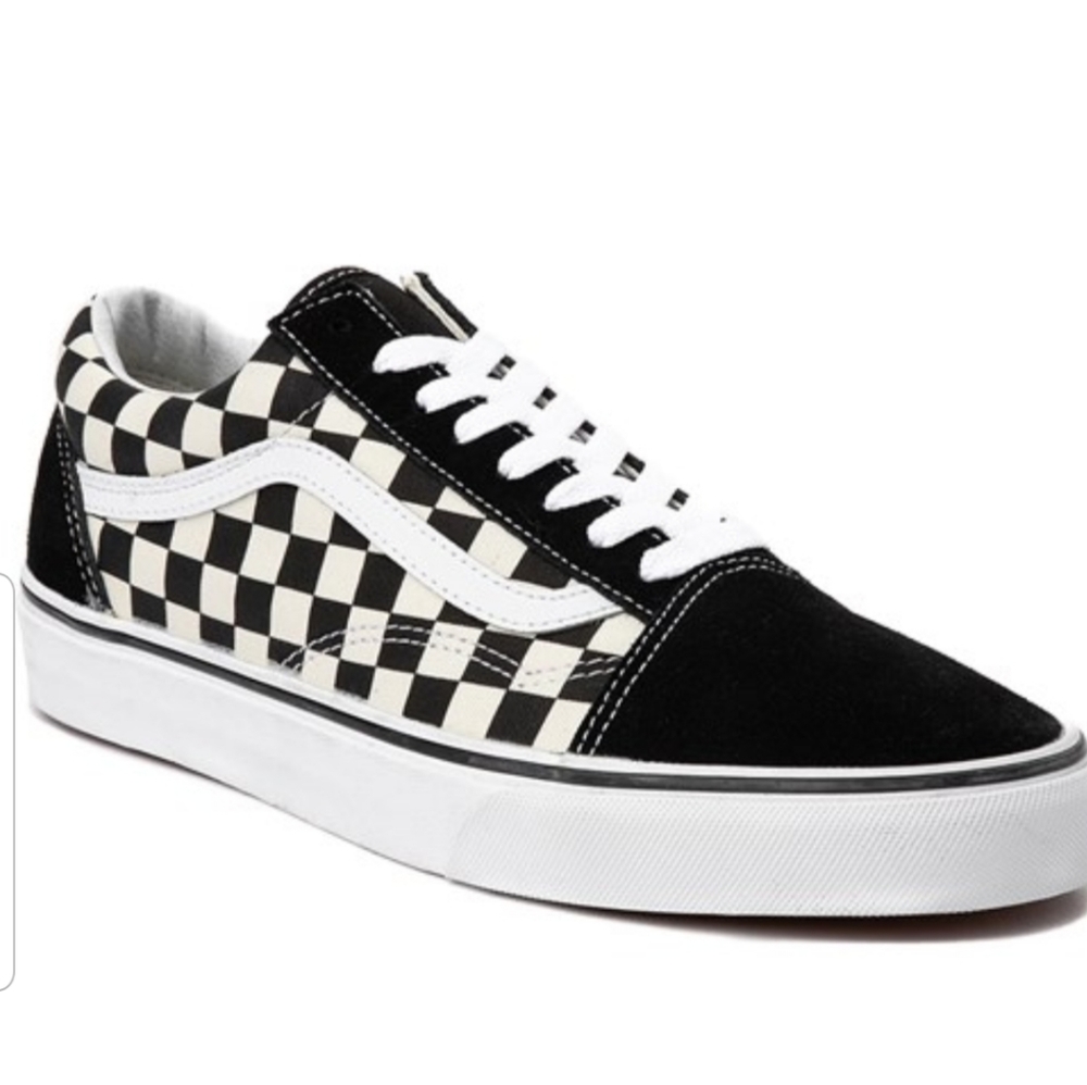 Black and White lace up checkered vans